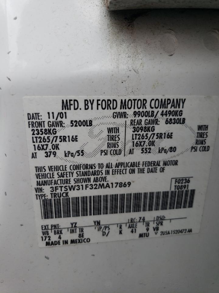 3FTSW31F32MA17869 2002 Ford F350 Srw Super Duty