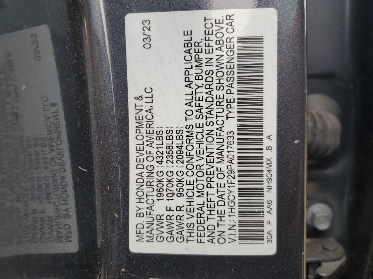 1HGCY1F29PA017633 2023 Honda Accord Lx