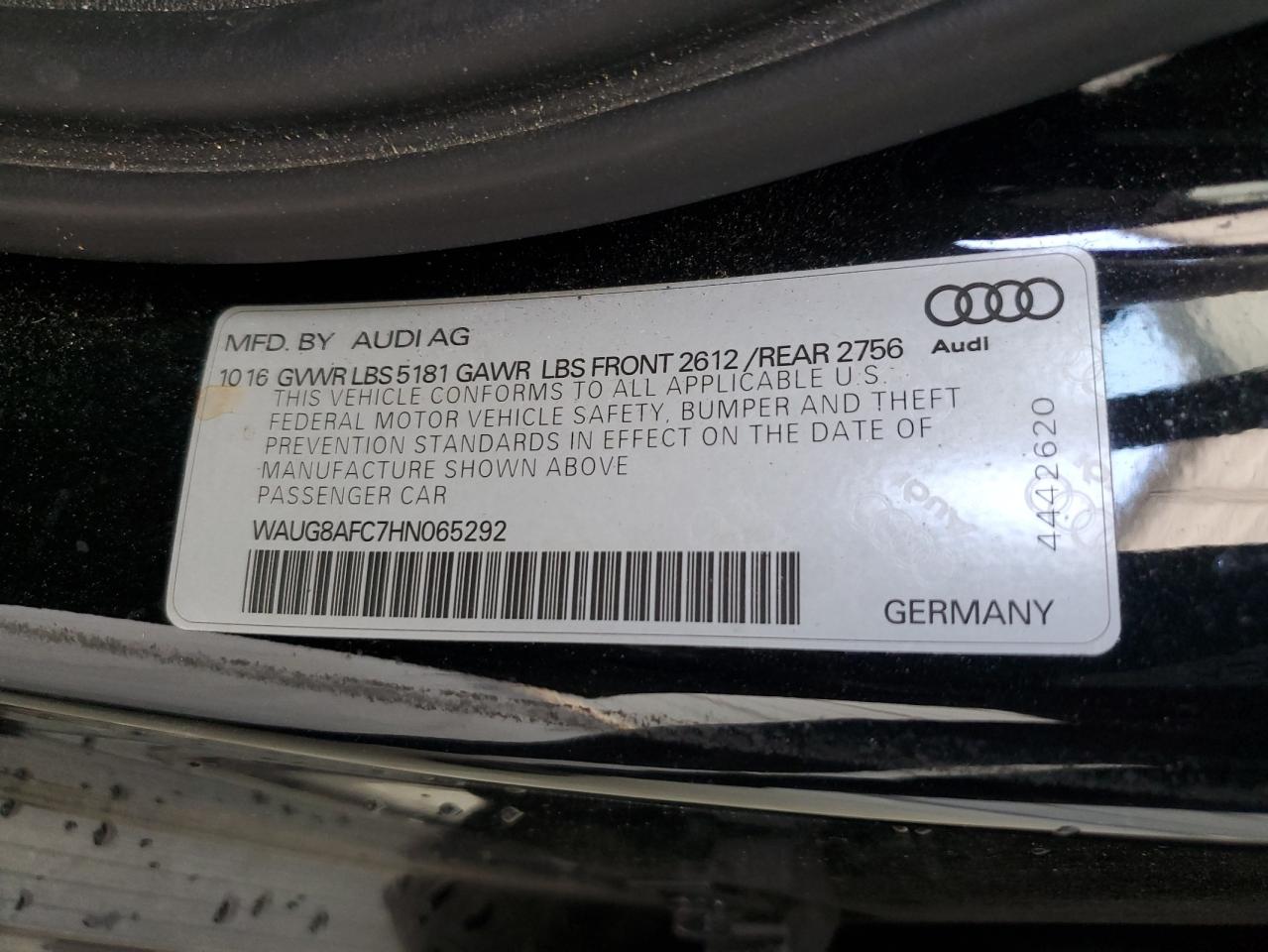 2017 Audi A6 Premium Plus VIN: WAUG8AFC7HN065292 Lot: 72233854