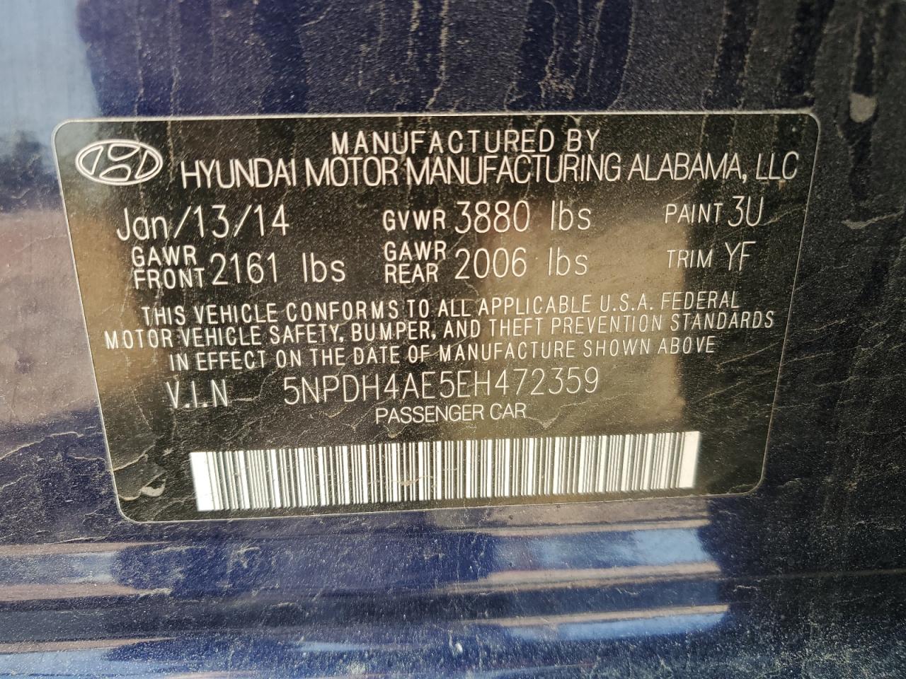 5NPDH4AE5EH472359 2014 Hyundai Elantra Se