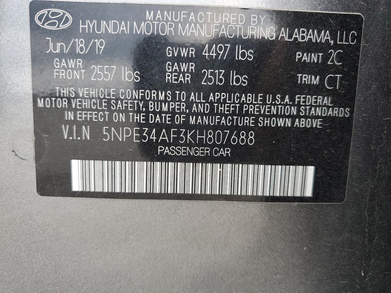 5NPE34AF3KH807688 2019 Hyundai Sonata Limited