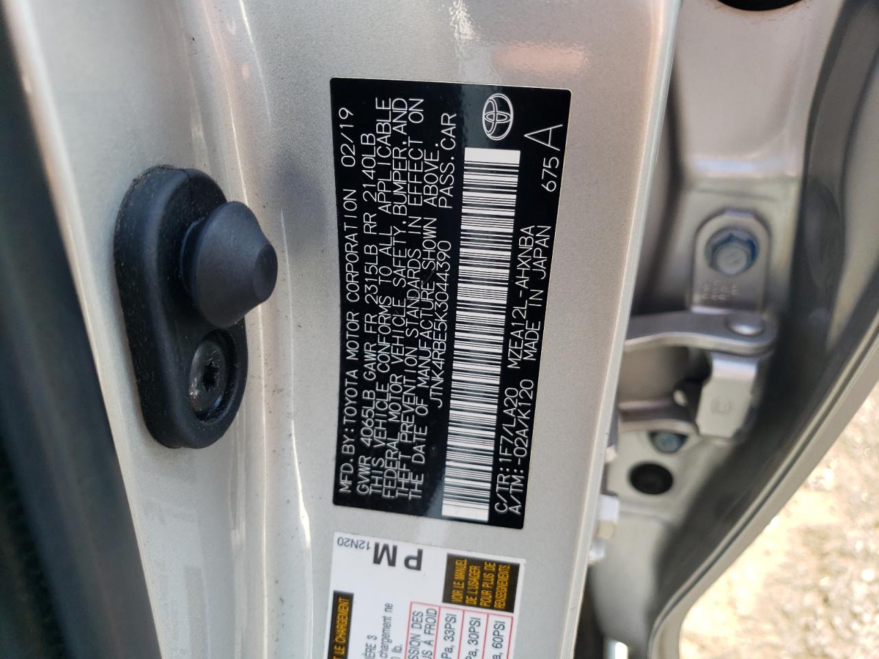 JTNK4RBE5K3044390 2019 Toyota Corolla Se