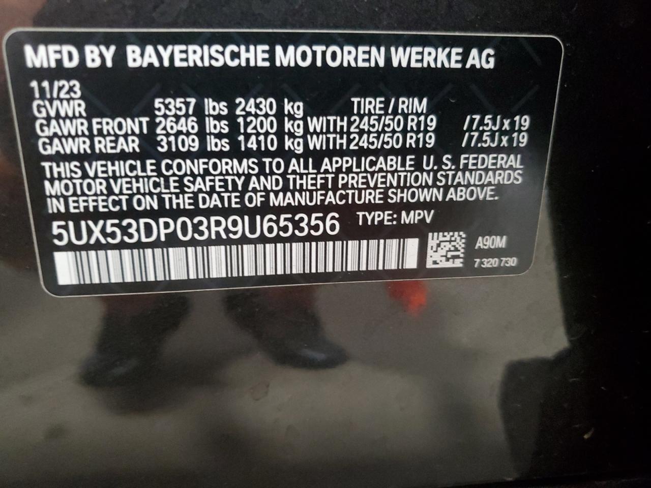 2024 BMW X3 xDrive30I VIN: 5UX53DP03R9U65356 Lot: 71319914