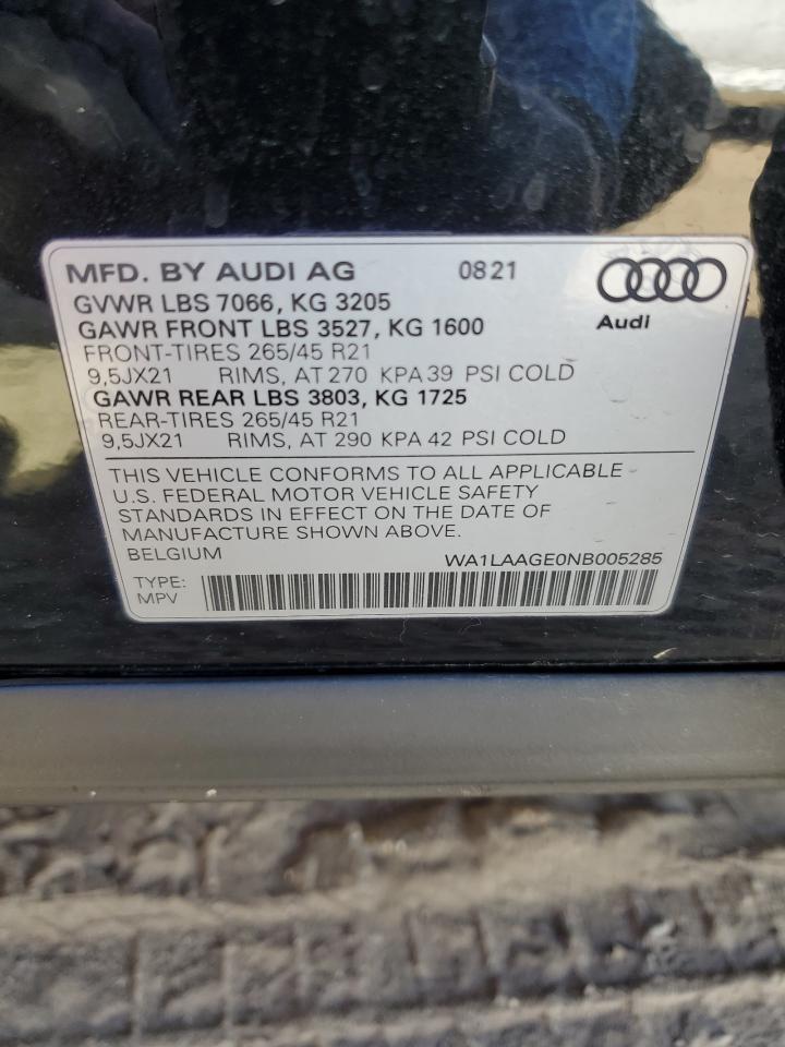 2022 Audi E-Tron Premium Plus VIN: WA1LAAGE0NB005285 Lot: 70559424