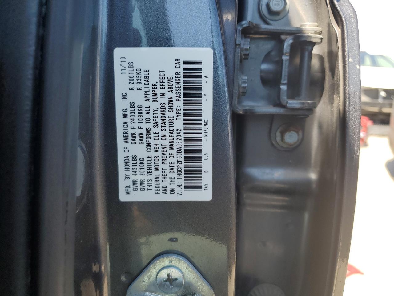 1HGCP2F80BA052342 2011 Honda Accord Exl