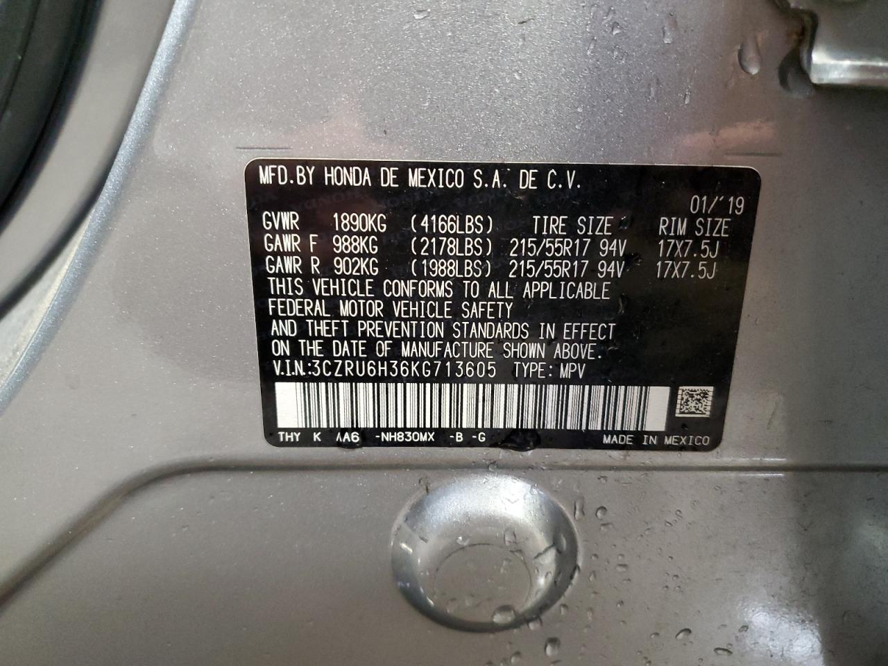 3CZRU6H36KG713605 2019 Honda Hr-V Lx