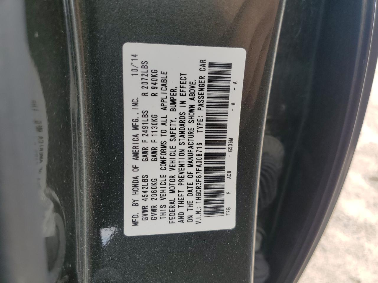 1HGCR3F87FA008716 2015 Honda Accord Exl