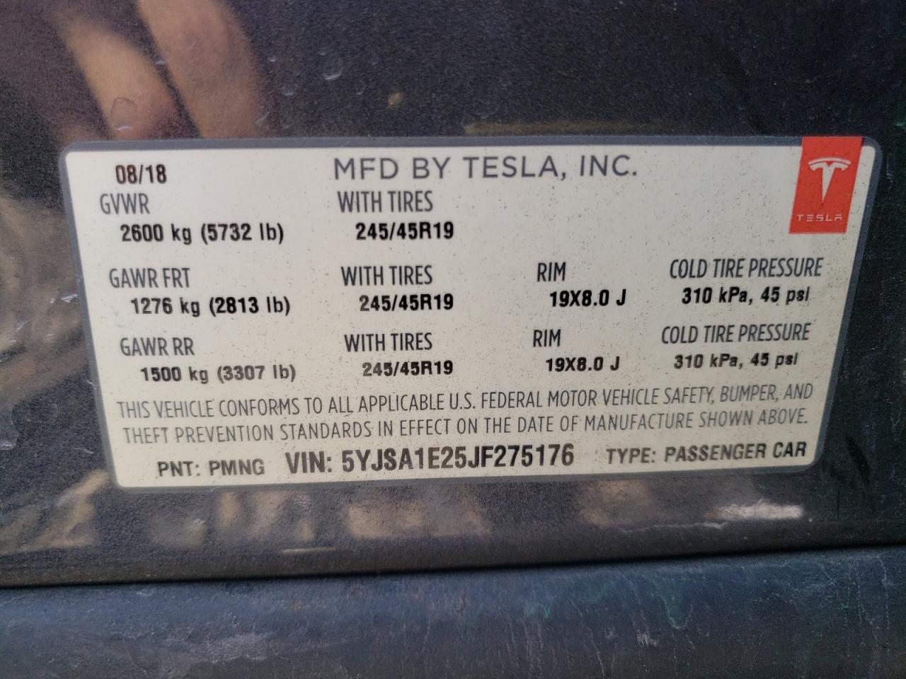 5YJSA1E25JF275176 2018 Tesla Model S