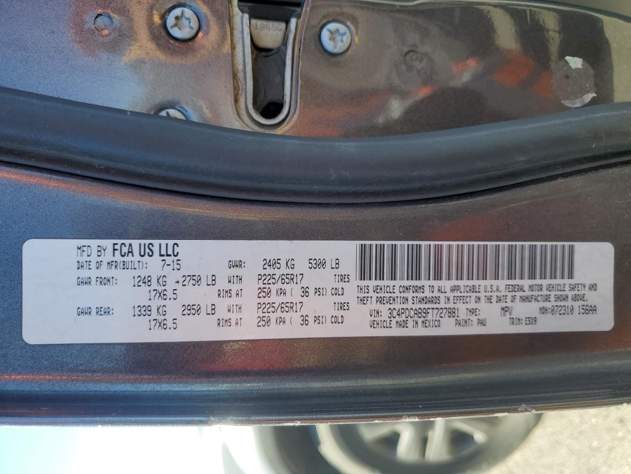 2015 Dodge Journey Se VIN: 3C4PDCAB9FT727881 Lot: 73165434