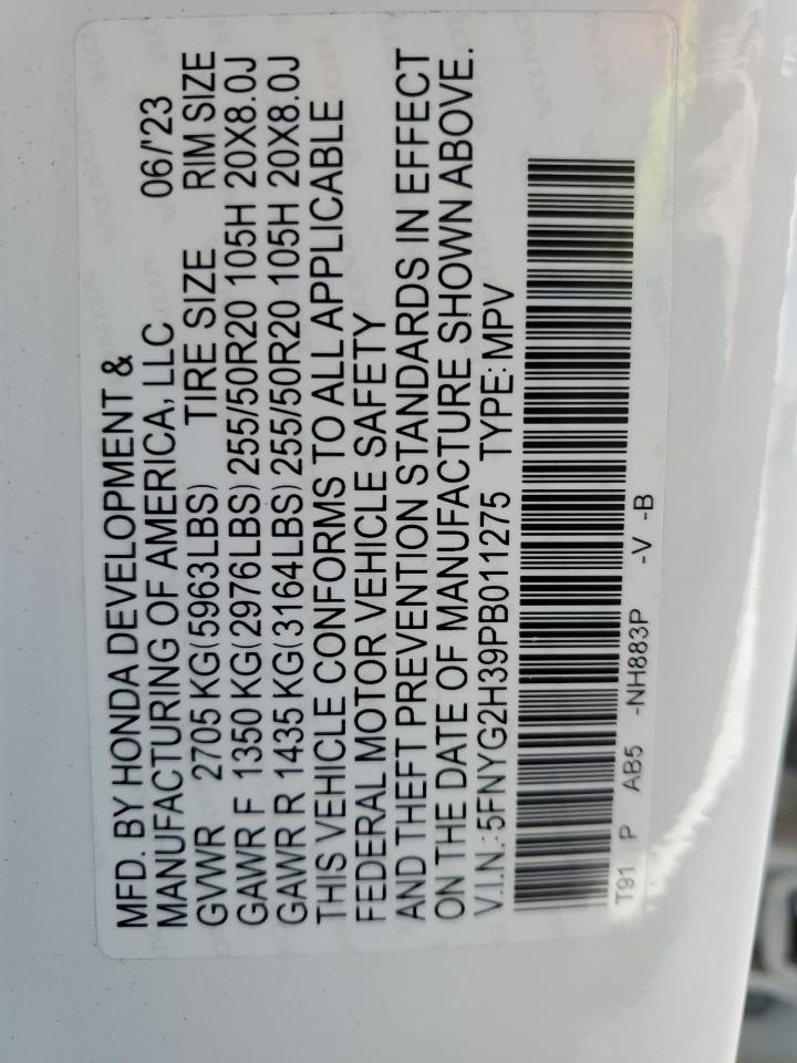 5FNYG2H39PB011275 2023 Honda Pilot Sport