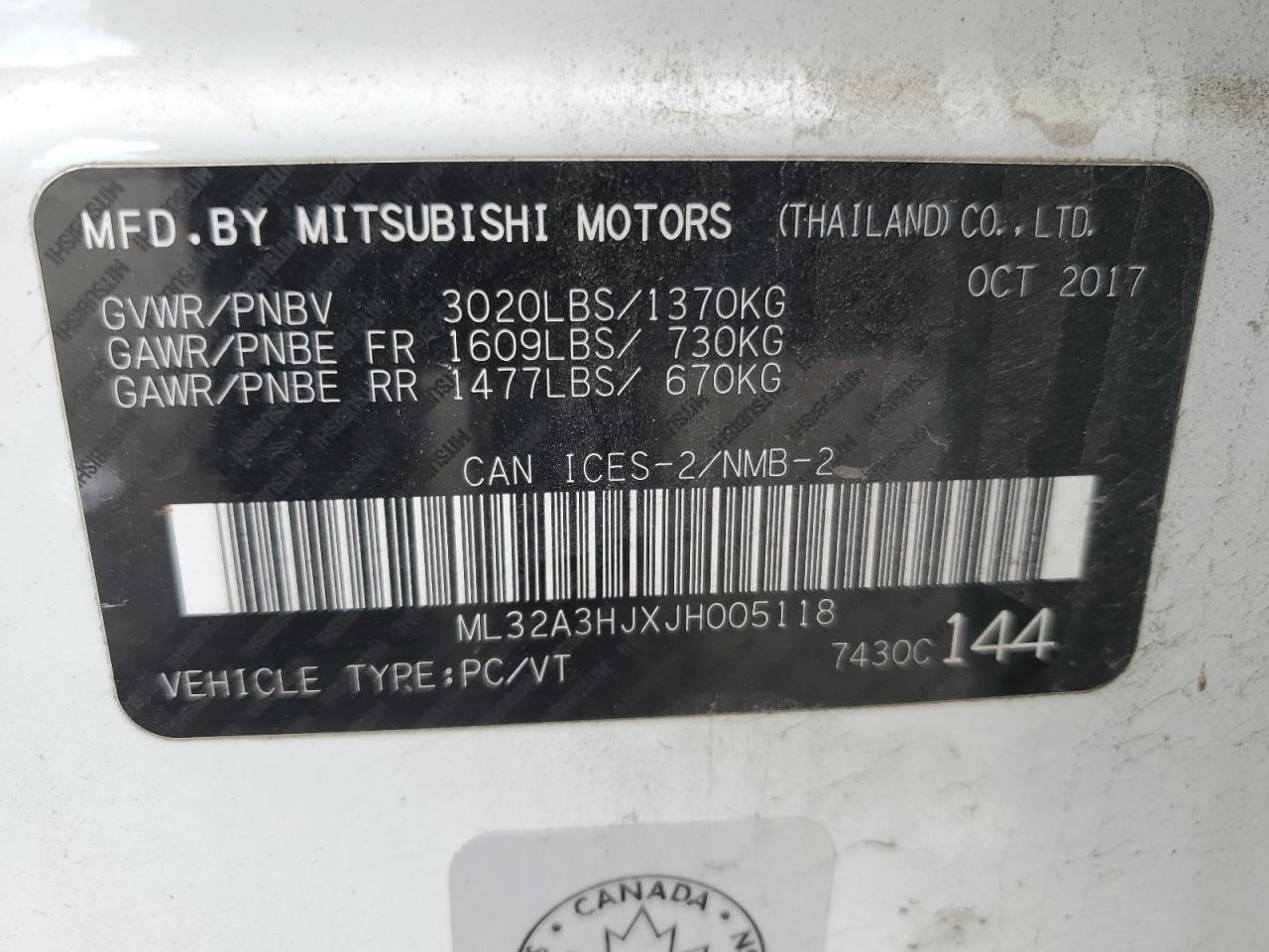 2018 Mitsubishi Mirage Es VIN: ML32A3HJXJH005118 Lot: 72408664