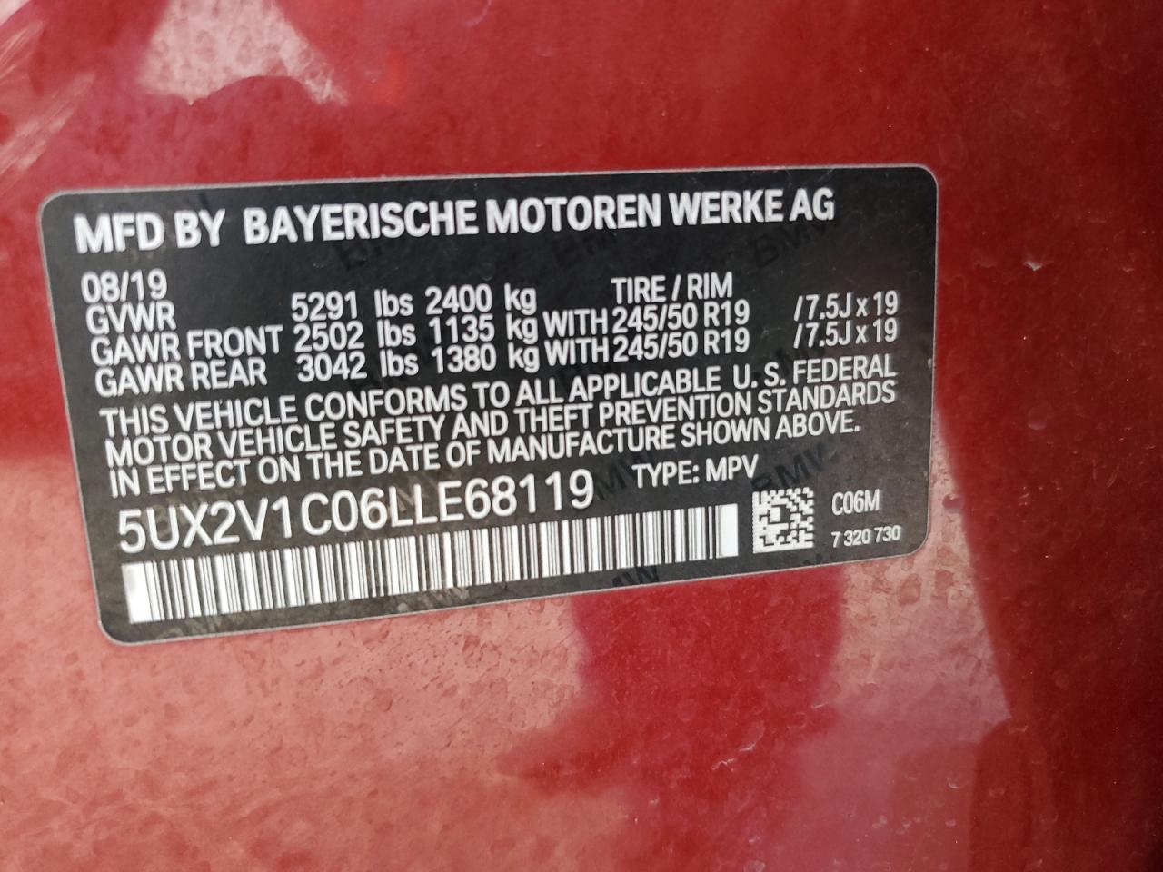 2020 BMW X4 xDrive30I VIN: 5UX2V1C06LLE68119 Lot: 70929634