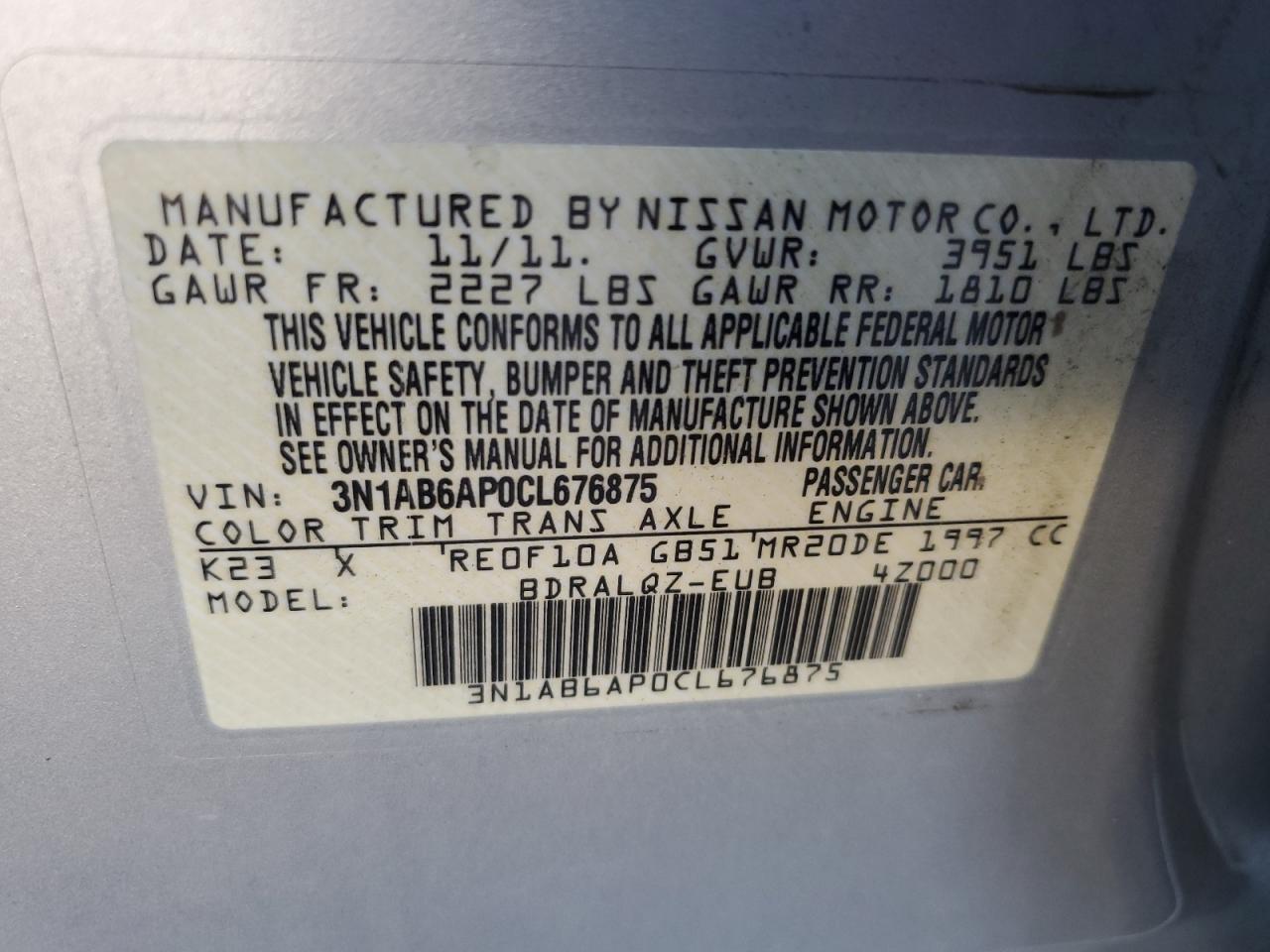 3N1AB6AP0CL676875 2012 Nissan Sentra 2.0