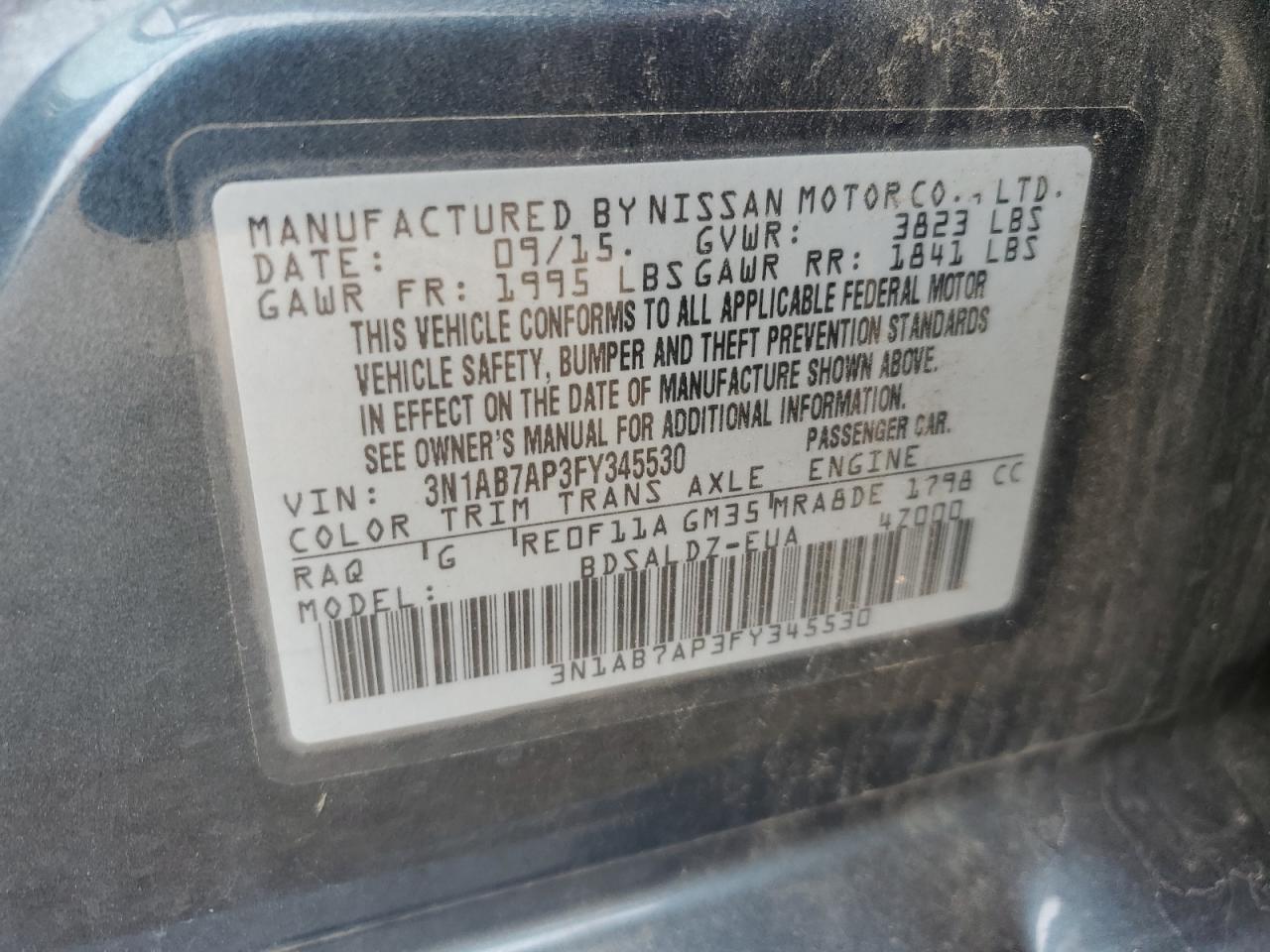 3N1AB7AP3FY345530 2015 Nissan Sentra S