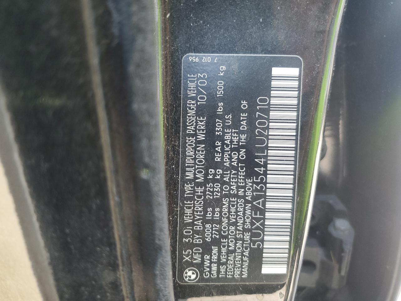 5UXFA13544LU20710 2004 BMW X5 3.0I