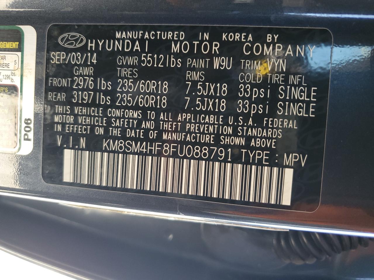 KM8SM4HF8FU088791 2015 Hyundai Santa Fe Gls