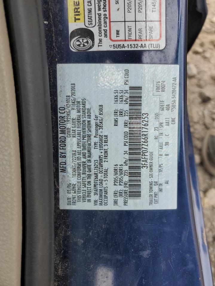 2006 Ford Fusion Se VIN: 3FAFP07Z66R176253 Lot: 73554424