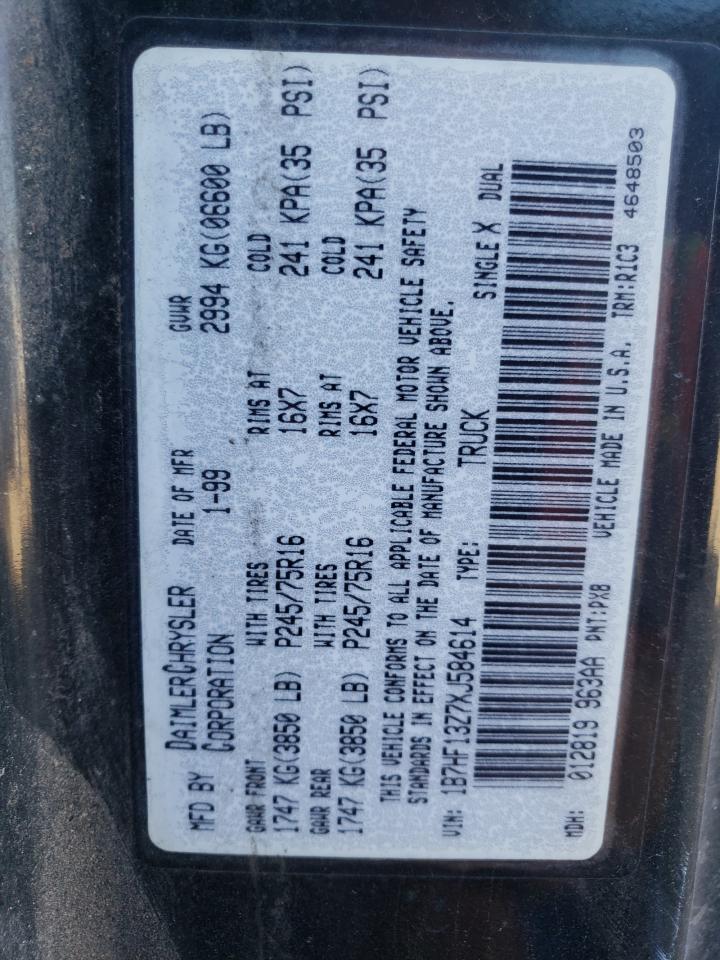 1999 Dodge Ram 1500 VIN: 1B7HF13Z7XJ584614 Lot: 72439544