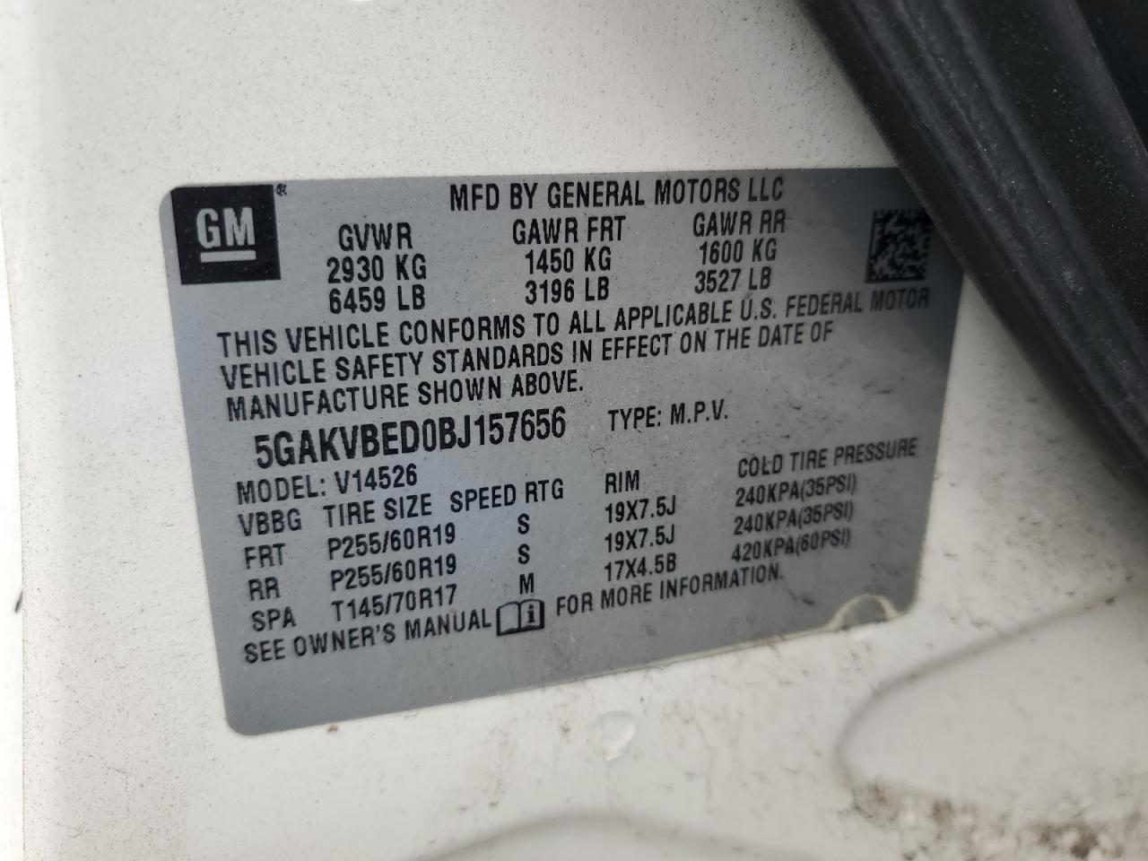 5GAKVBED0BJ157656 2011 Buick Enclave Cxl