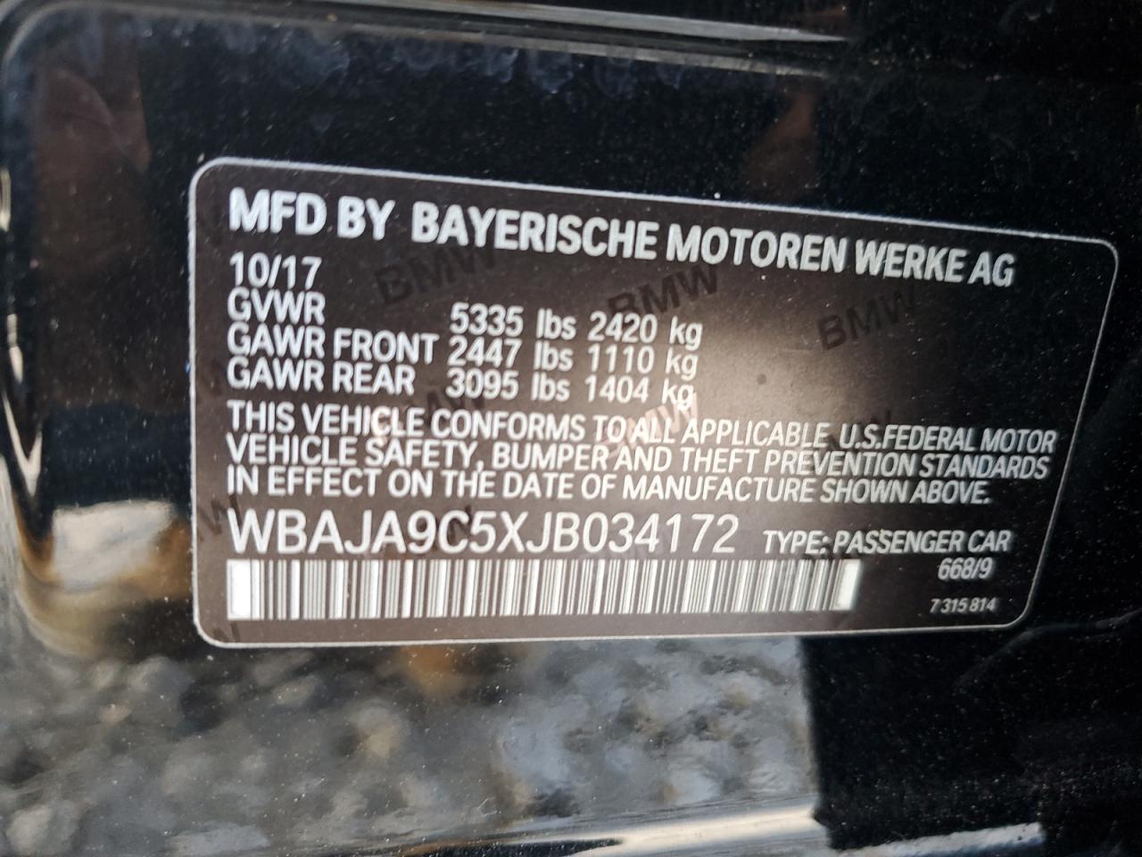 WBAJA9C5XJB034172 2018 BMW 530E