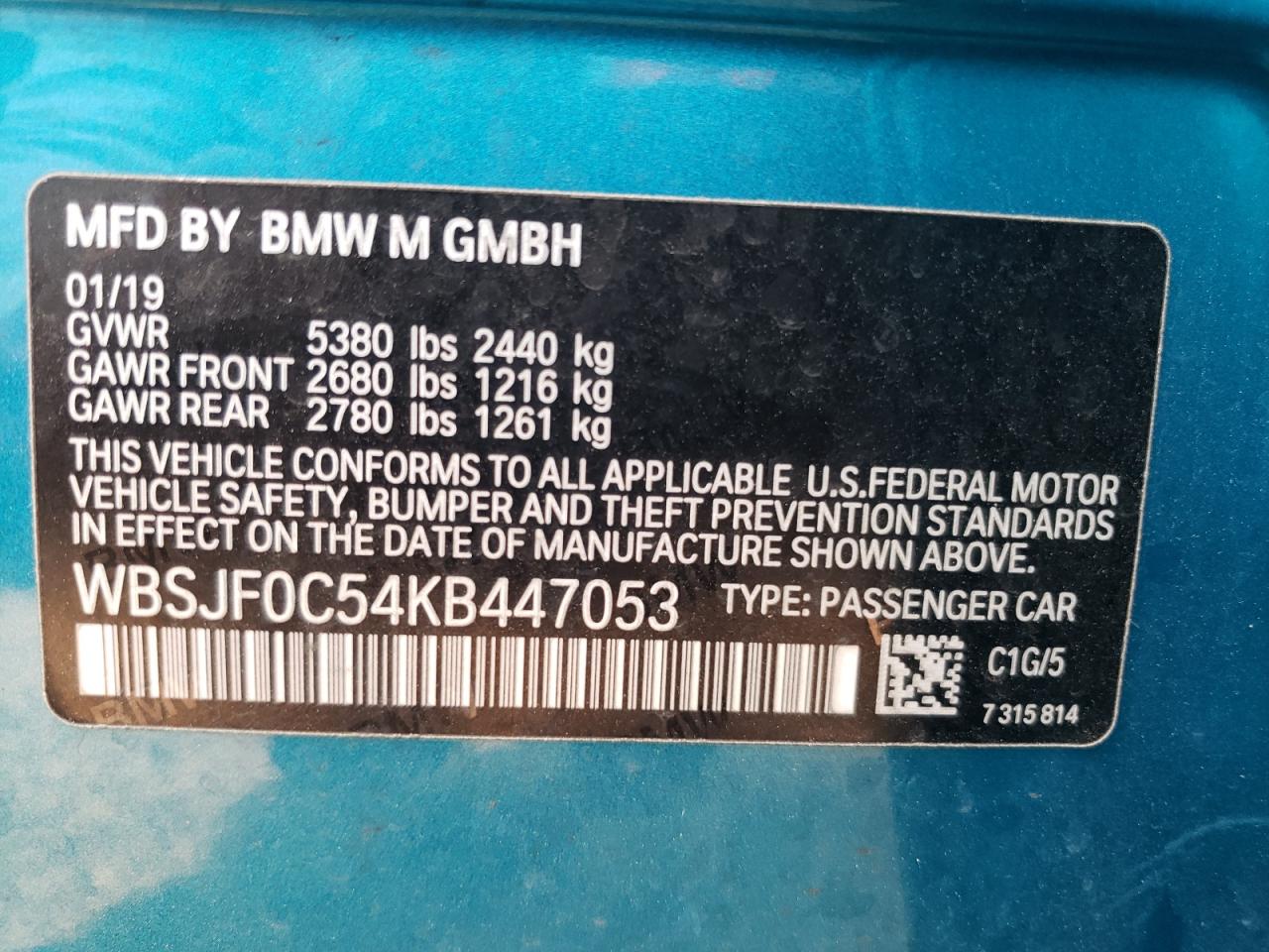 WBSJF0C54KB447053 2019 BMW M5