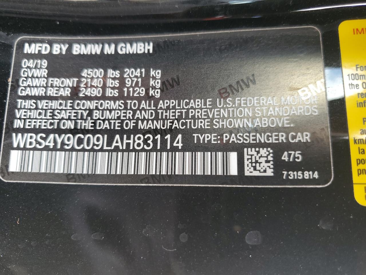 WBS4Y9C09LAH83114 2020 BMW M4