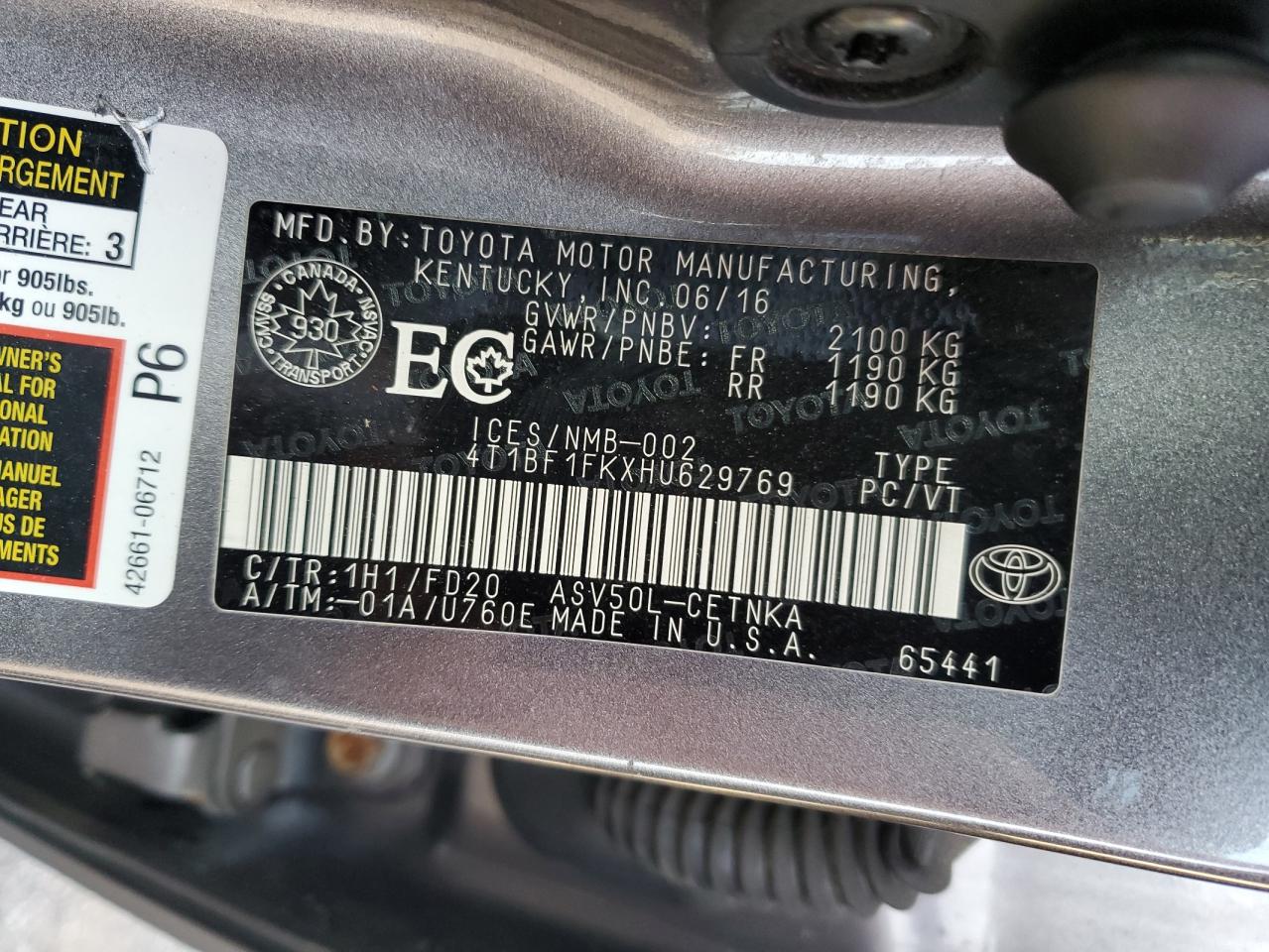 2017 Toyota Camry Le VIN: 4T1BF1FKXHU629769 Lot: 73099454