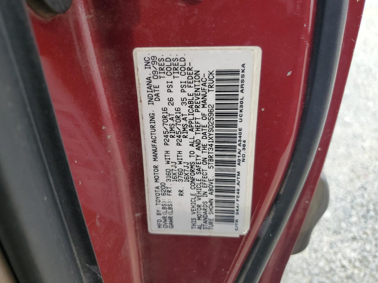 5TBRT341XYS025962 2000 Toyota Tundra Access Cab