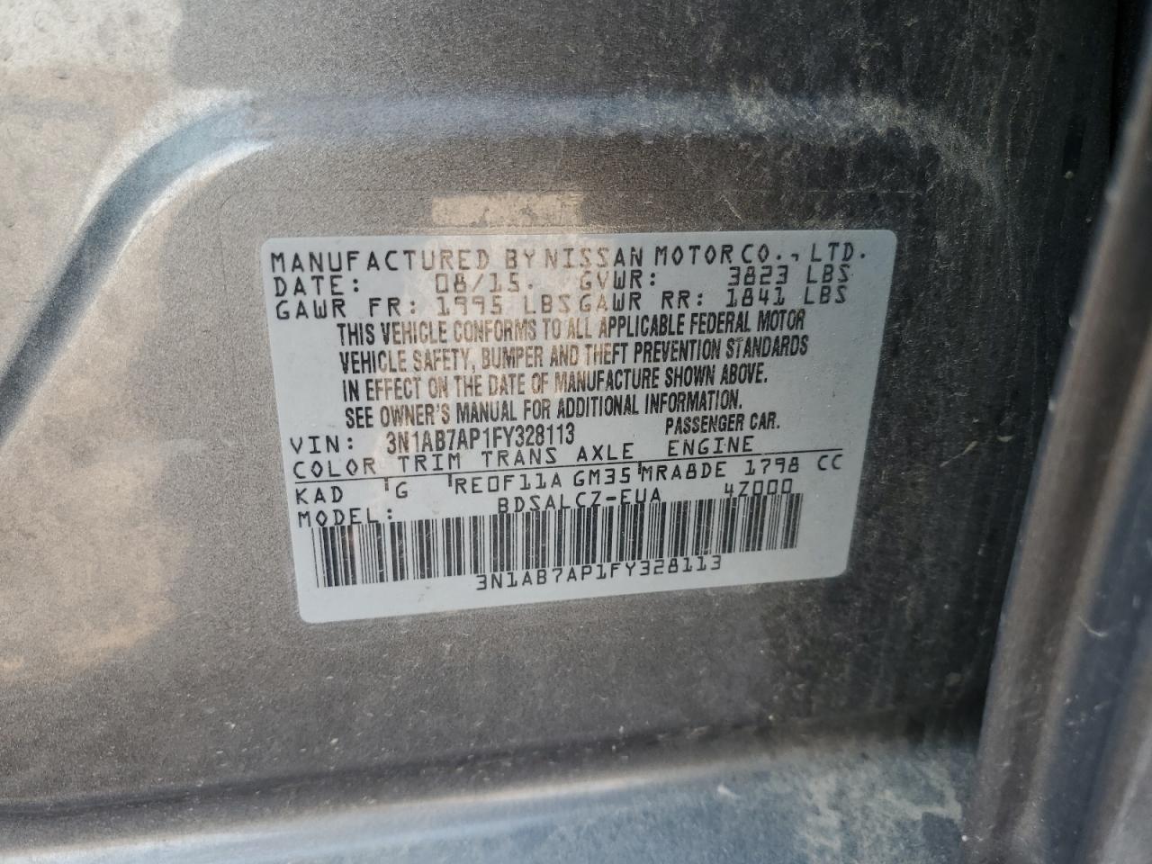 3N1AB7AP1FY328113 2015 Nissan Sentra S