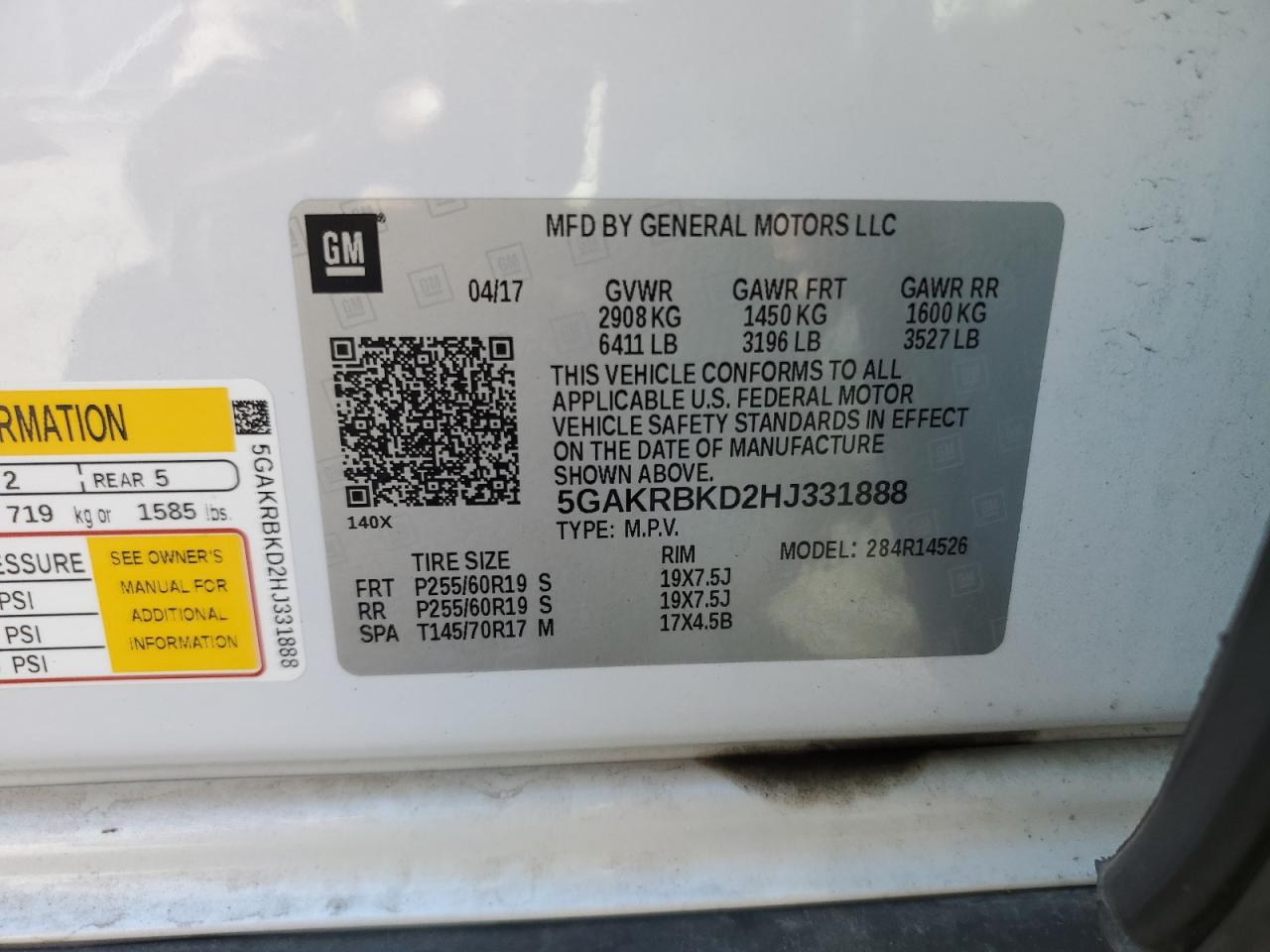 5GAKRBKD2HJ331888 2017 Buick Enclave