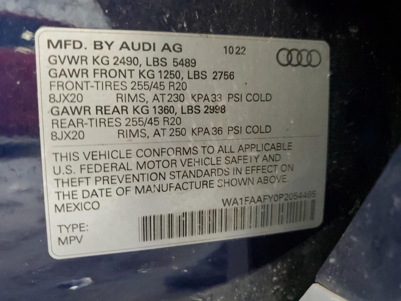 WA1FAAFY0P2054465 2023 Audi Q5 Prestige 45