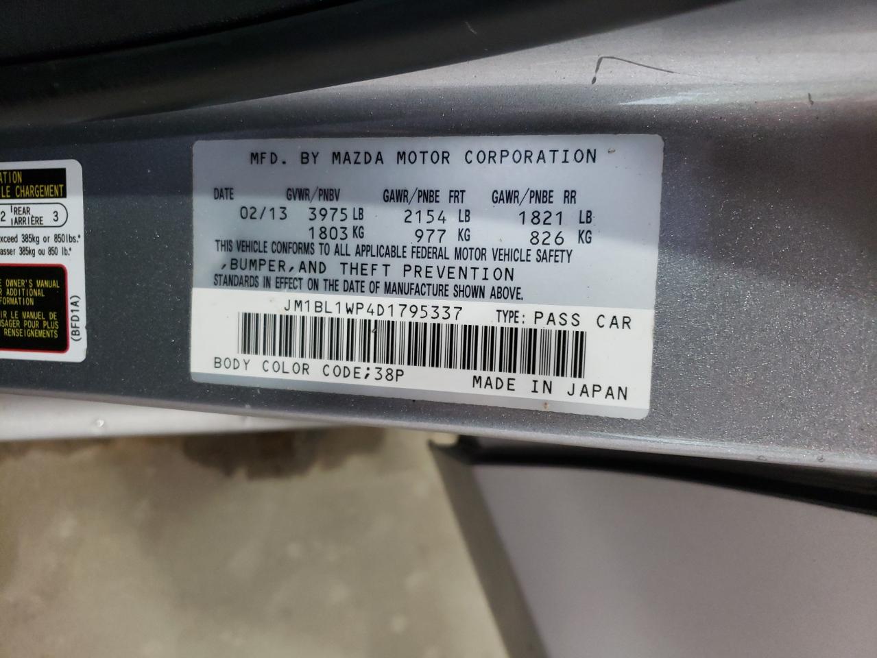 JM1BL1WP4D1795337 2013 Mazda 3 I