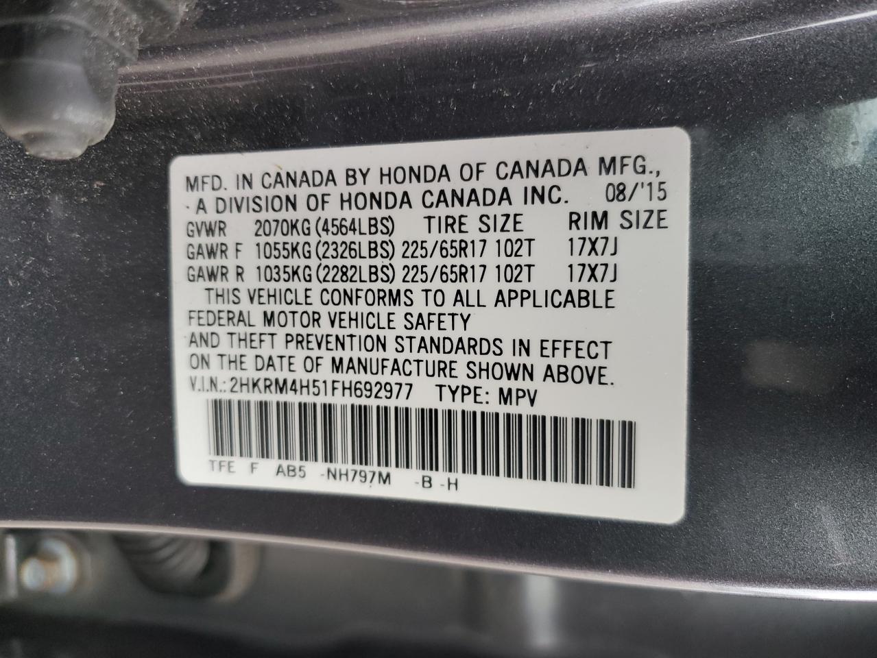 2HKRM4H51FH692977 2015 Honda Cr-V Ex