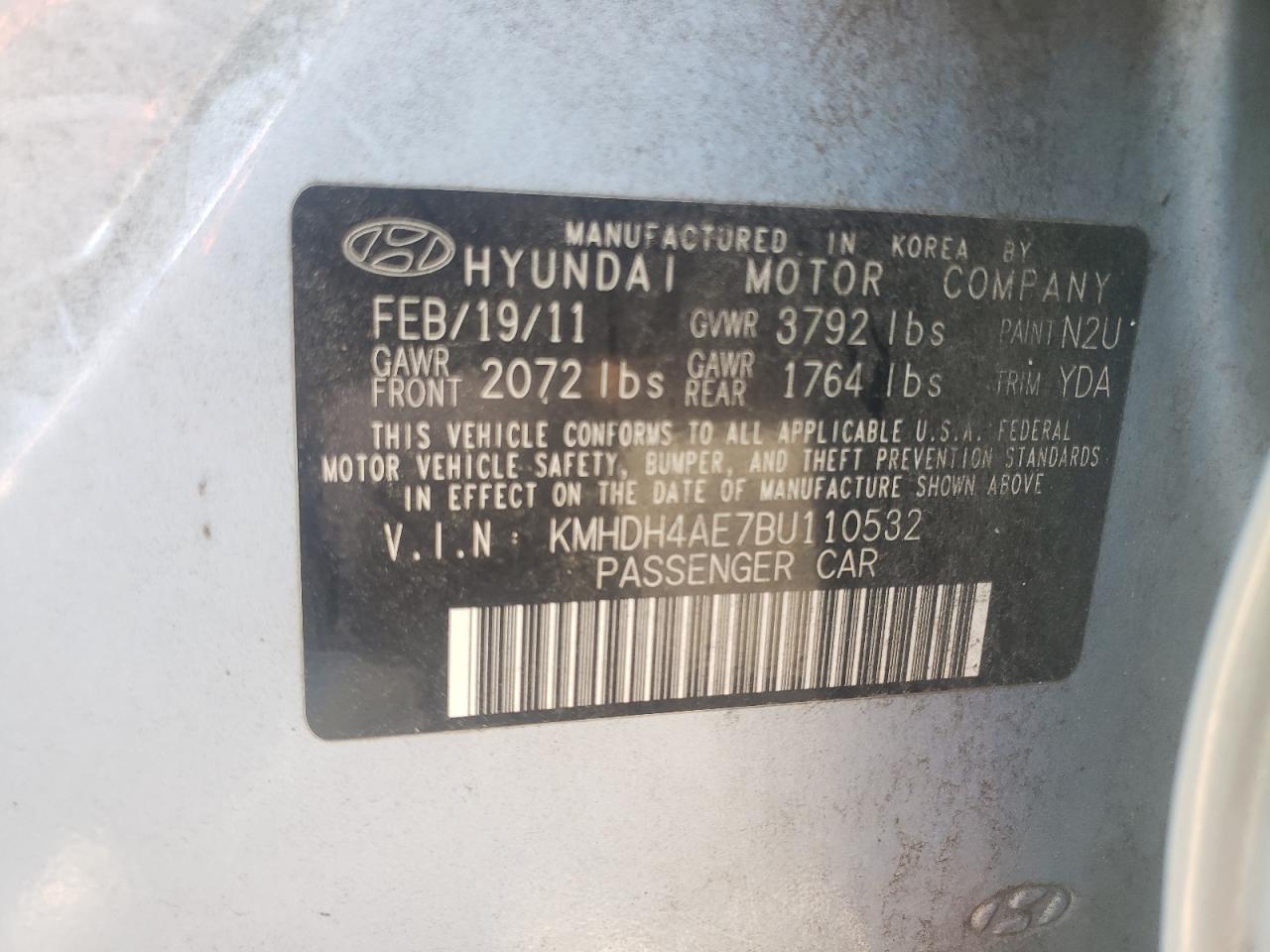 KMHDH4AE7BU110532 2011 Hyundai Elantra Gls