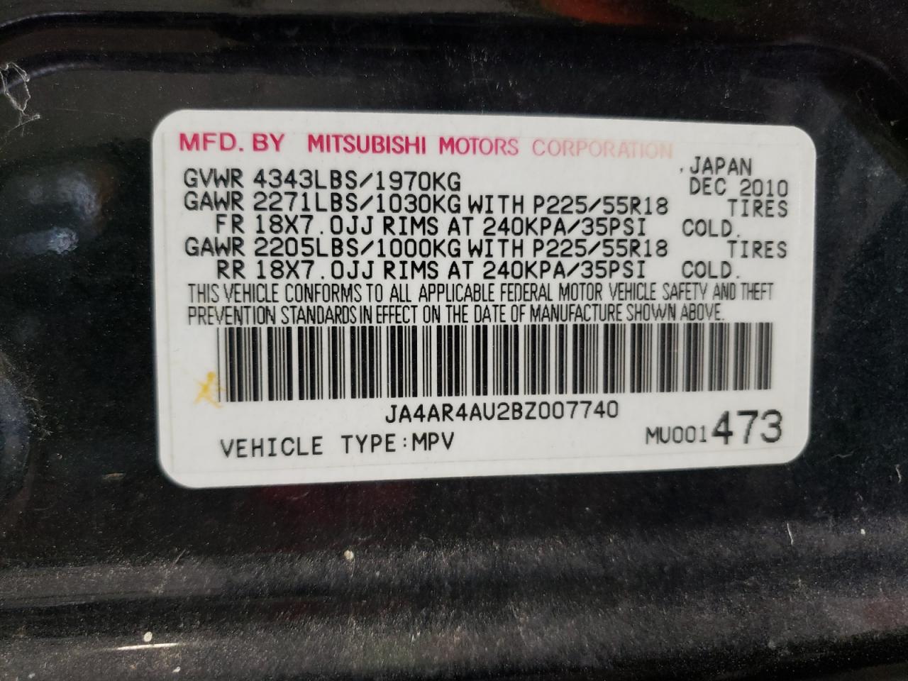 JA4AR4AU2BZ007740 2011 Mitsubishi Outlander Sport Se