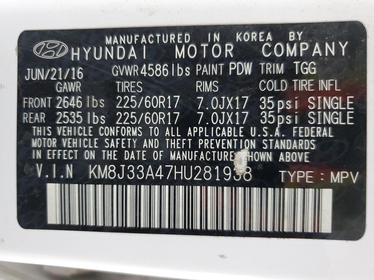 KM8J33A47HU281938 2017 Hyundai Tucson Limited