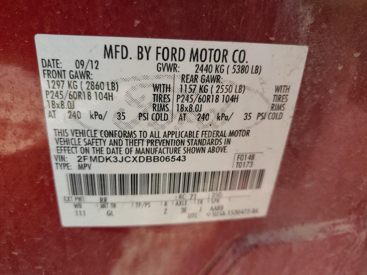 2FMDK3JCXDBB06543 2013 Ford Edge Sel