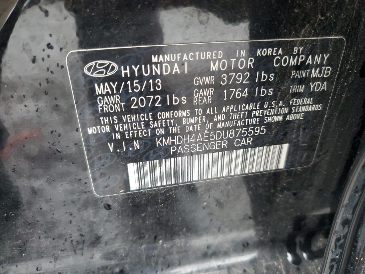 KMHDH4AE5DU875595 2013 Hyundai Elantra Gls