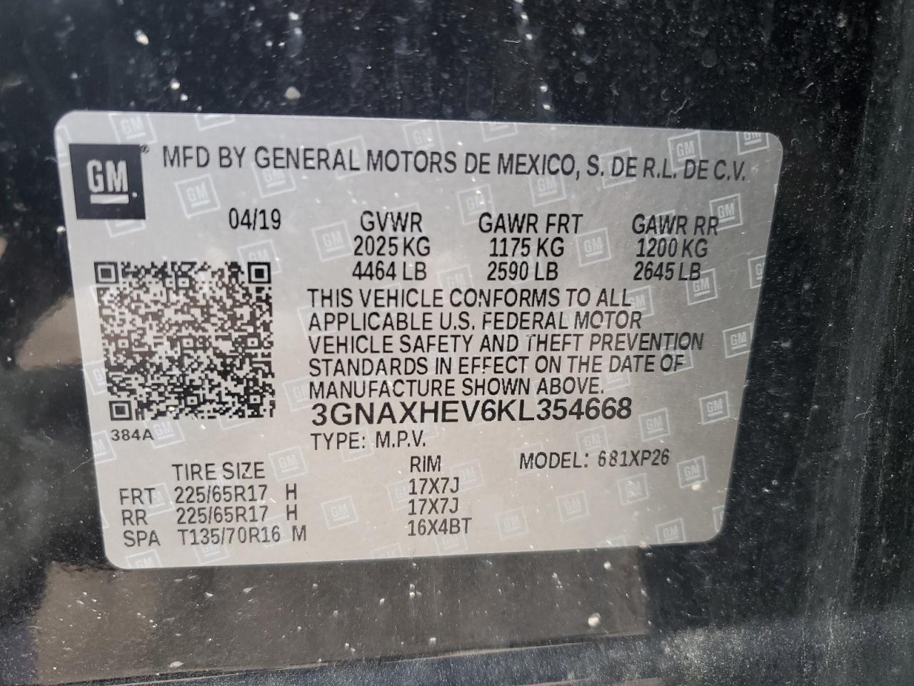 3GNAXHEV6KL354668 2019 CHEVROLET EQUINOX - Image 15