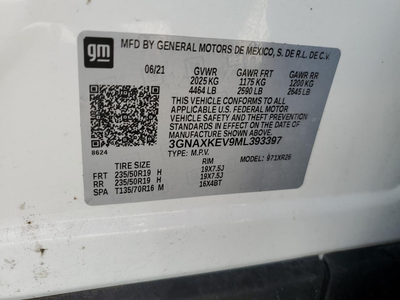 3GNAXKEV9ML393397 2021 Chevrolet Equinox Lt