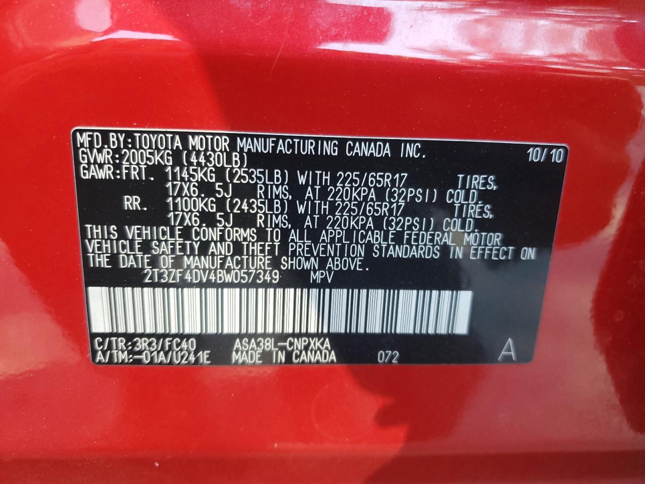 2T3ZF4DV4BW057349 2011 Toyota Rav4