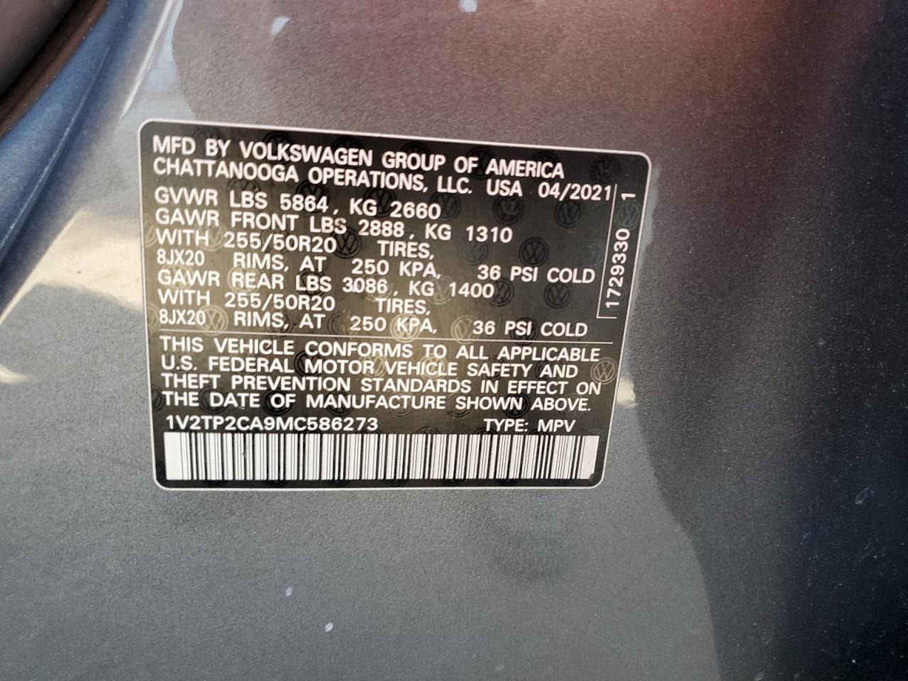 2021 Volkswagen Atlas Sel Premium VIN: 1V2TP2CA9MC586273 Lot: 70689694