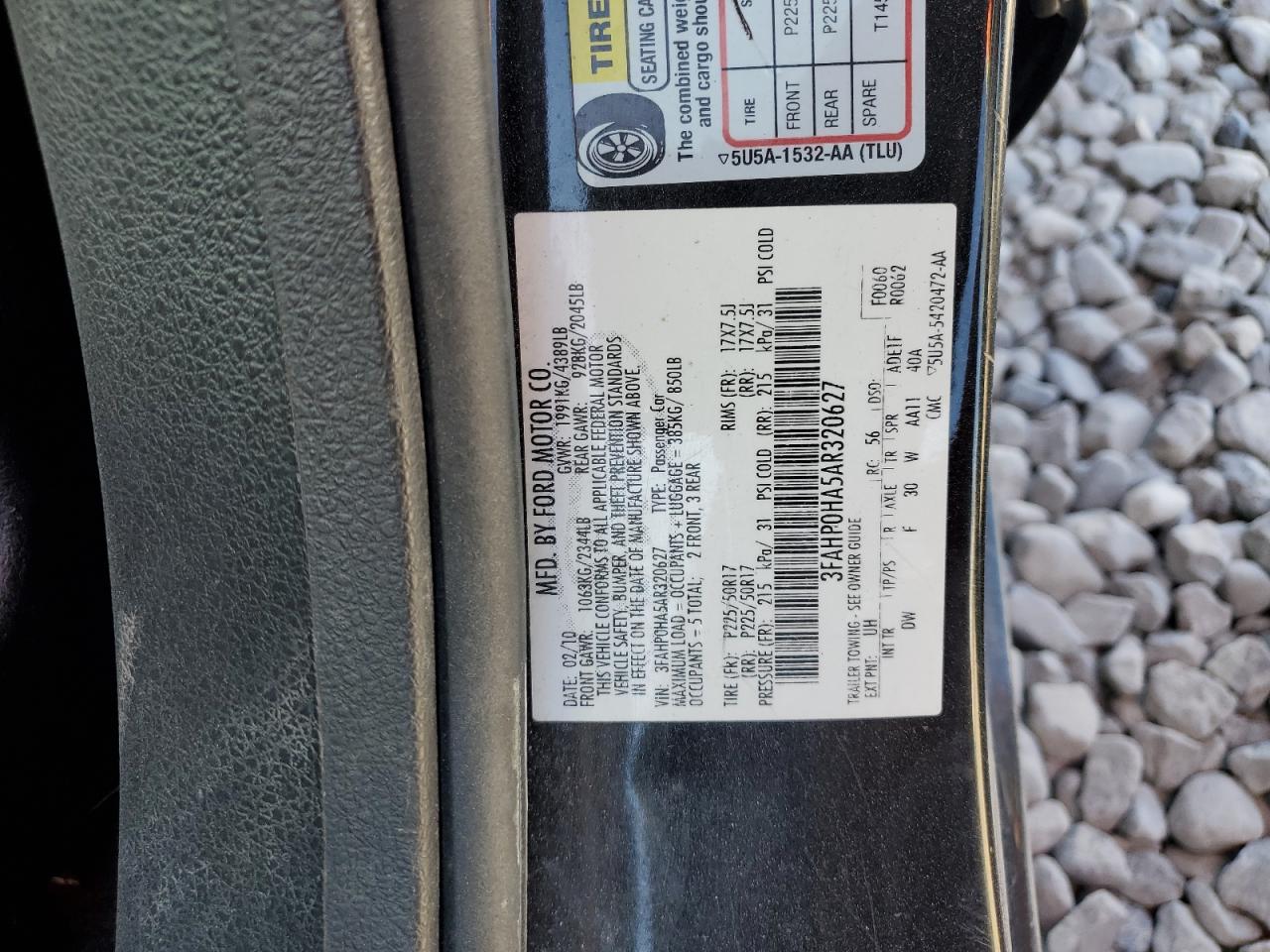 2010 Ford Fusion Se VIN: 3FAHP0HA5AR320627 Lot: 73429654