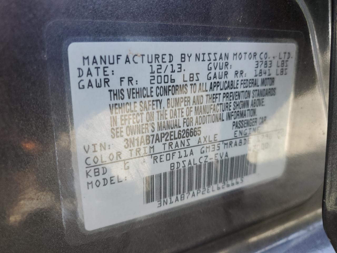 3N1AB7AP2EL626665 2014 Nissan Sentra S