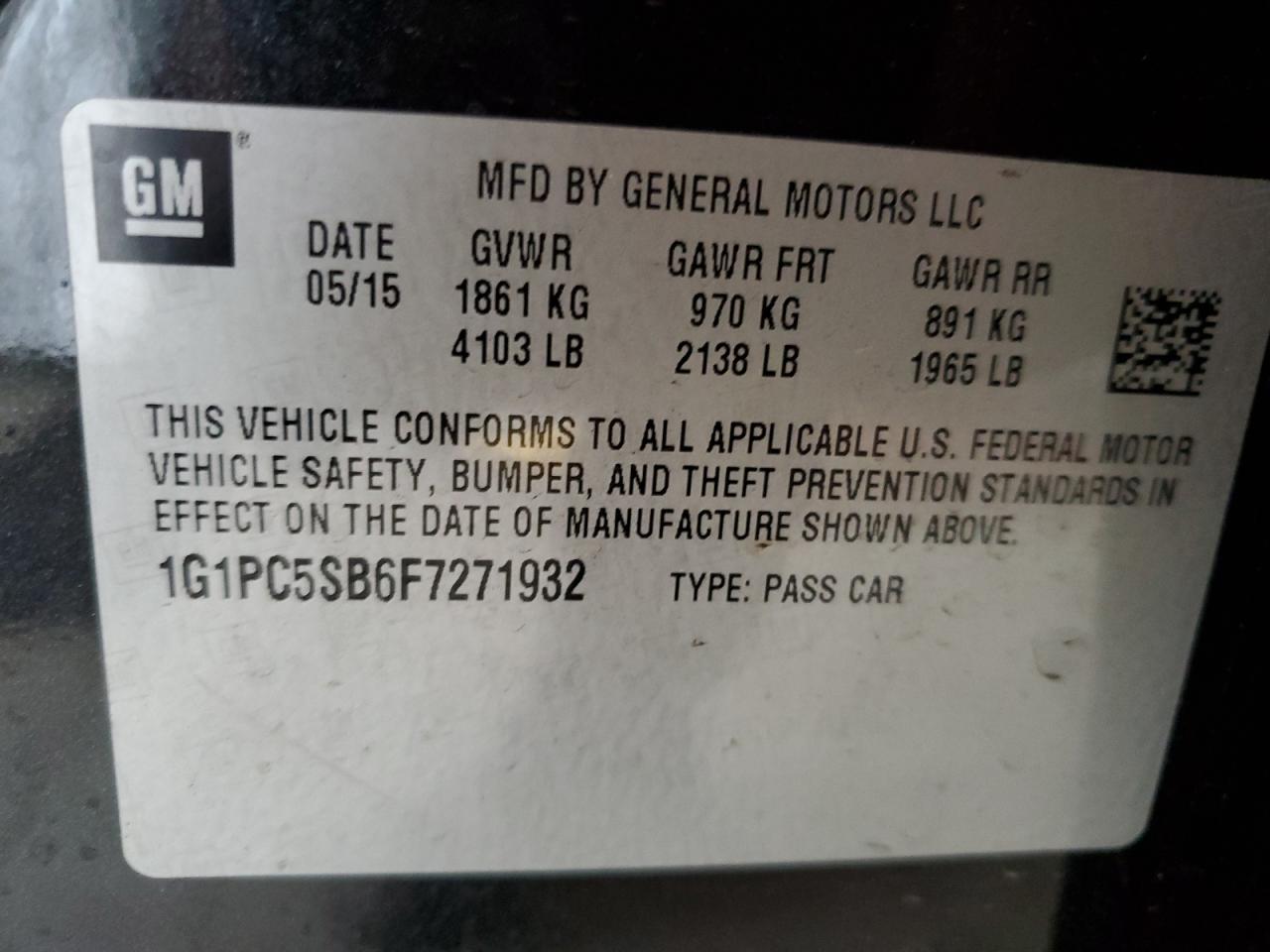 1G1PC5SB6F7271932 2015 Chevrolet Cruze Lt