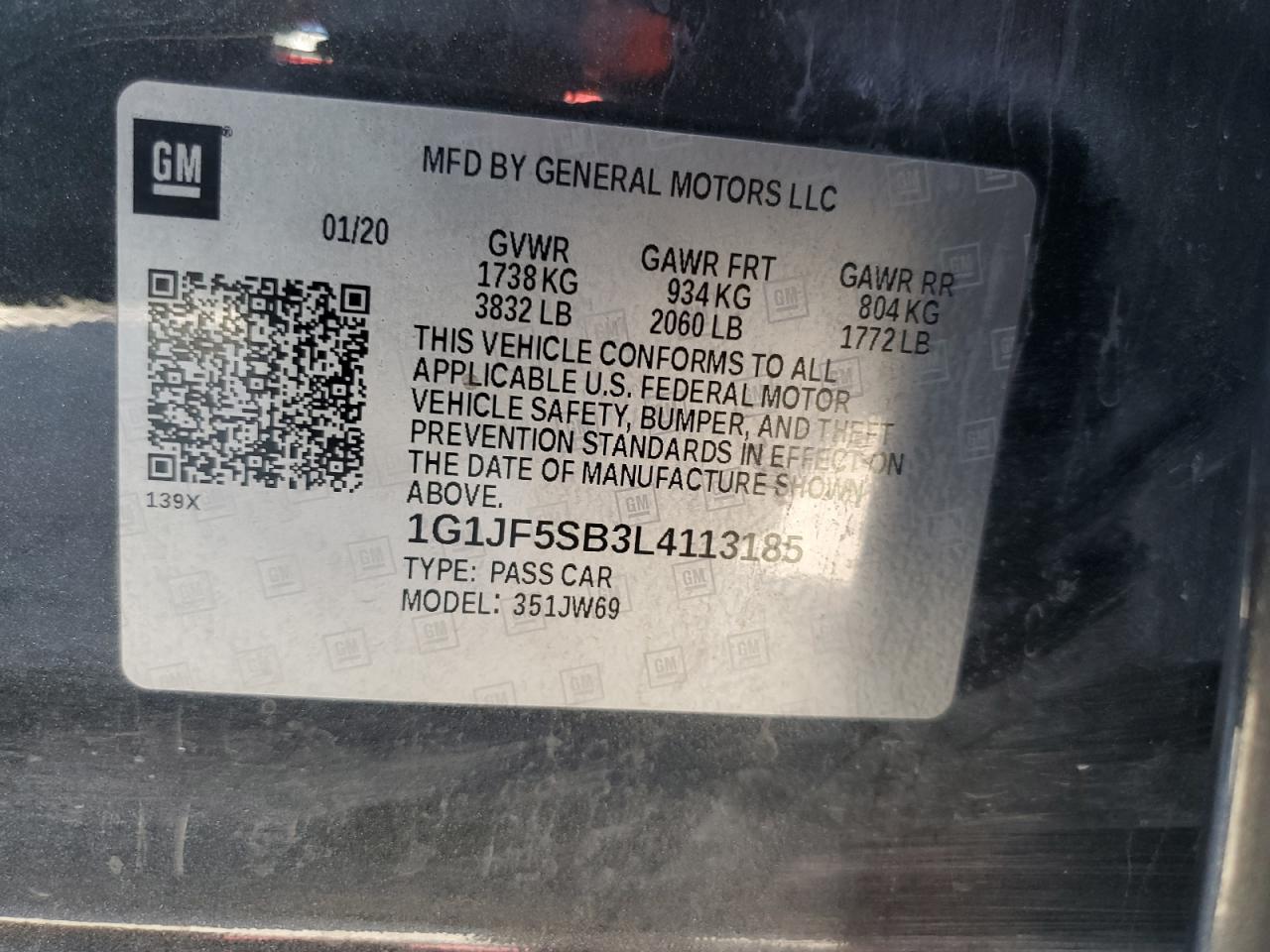 1G1JF5SB3L4113185 2020 Chevrolet Sonic Premier