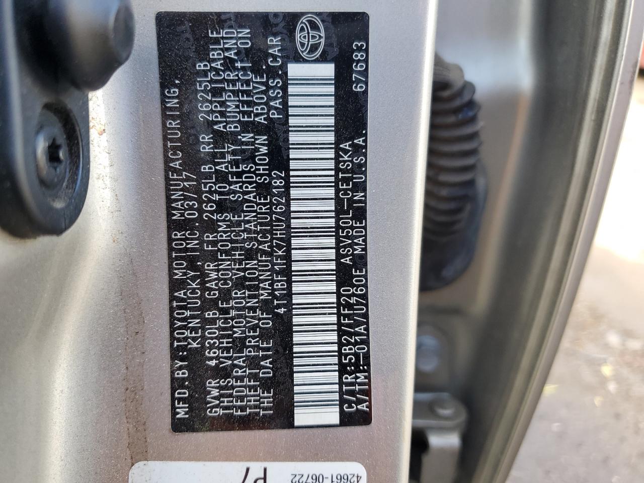 4T1BF1FK7HU762182 2017 Toyota Camry Le