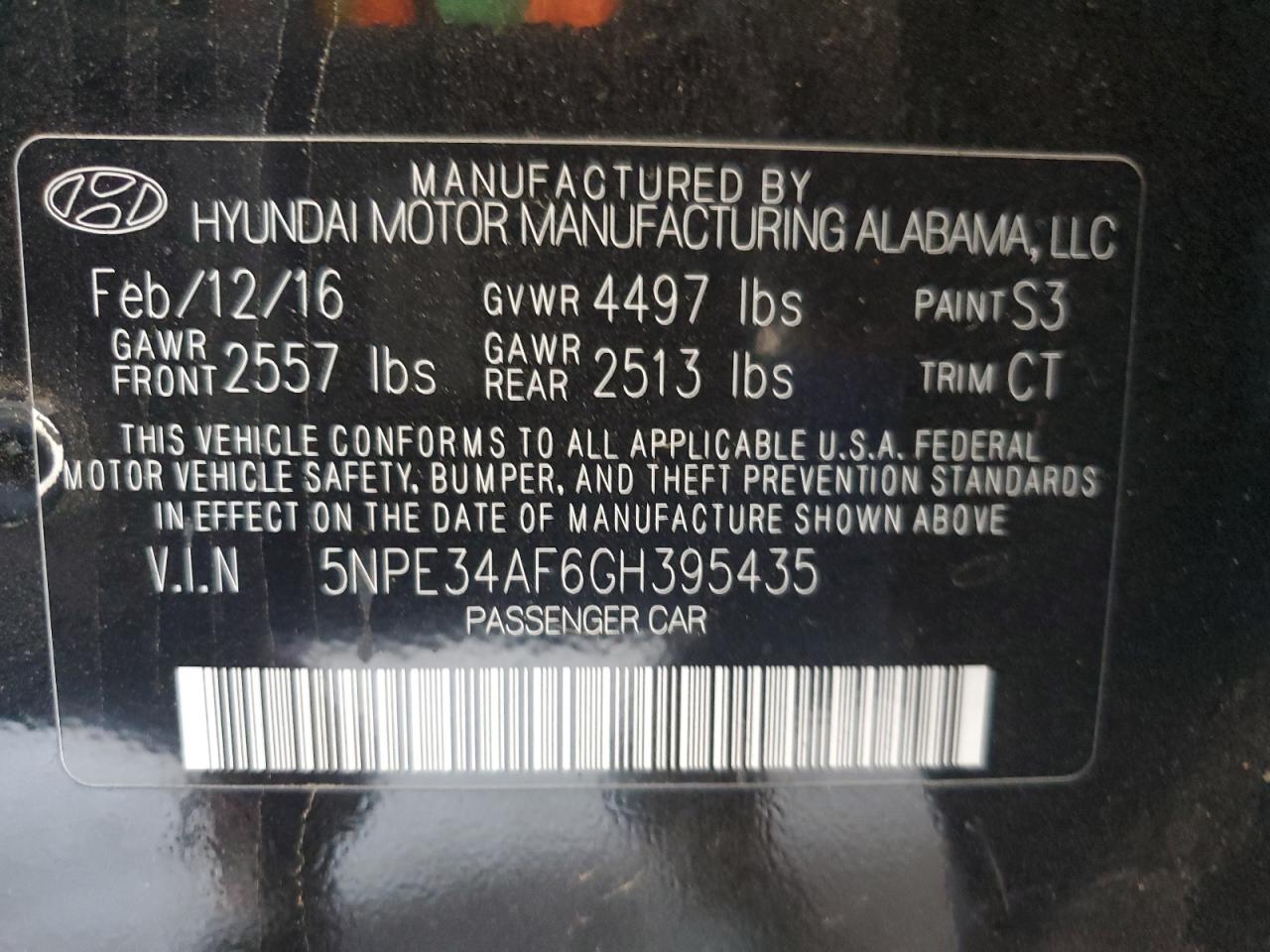 5NPE34AF6GH395435 2016 Hyundai Sonata Sport