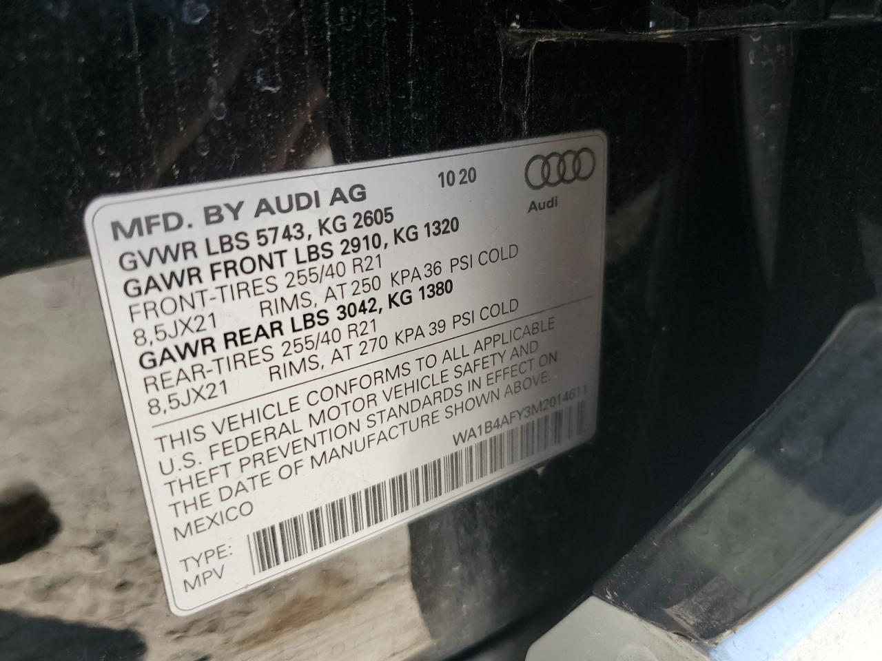 2021 Audi Sq5 Premium Plus VIN: WA1B4AFY3M2014611 Lot: 71266654