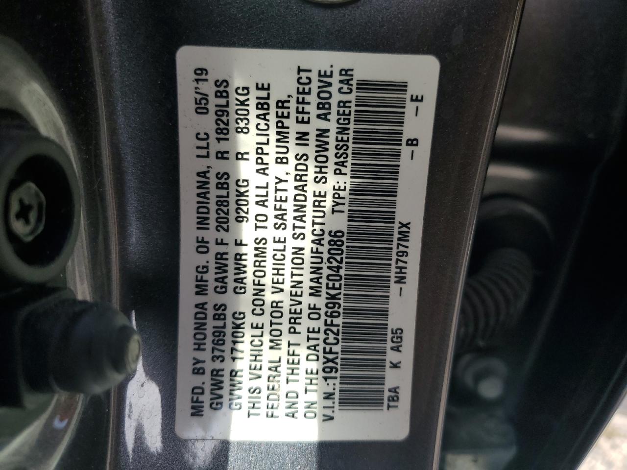 19XFC2F69KE042086 2019 HONDA CIVIC - Image 12